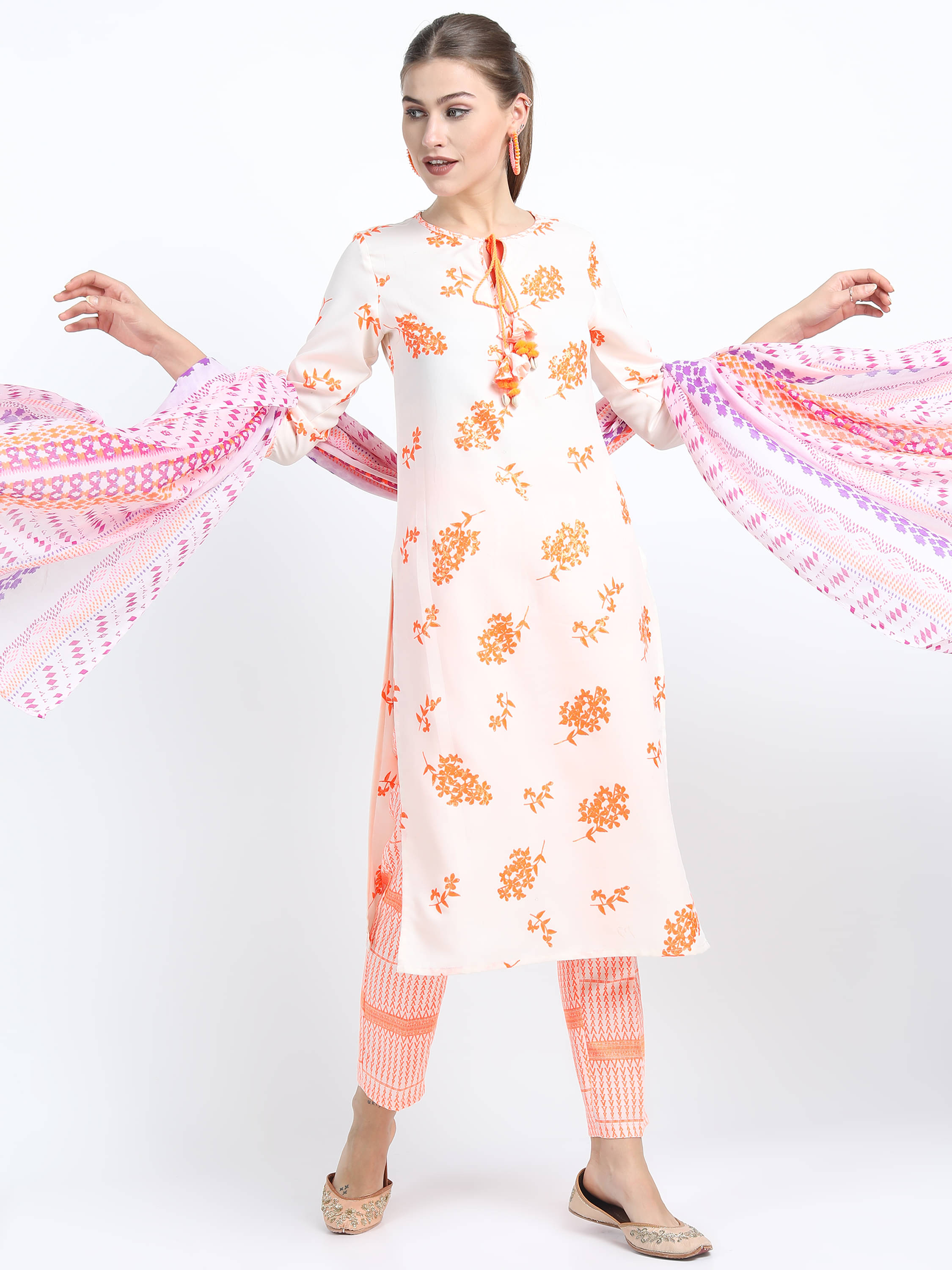     			Vishudh Women Viscose Printed Straight Kurti With Pants ( Multicolor )