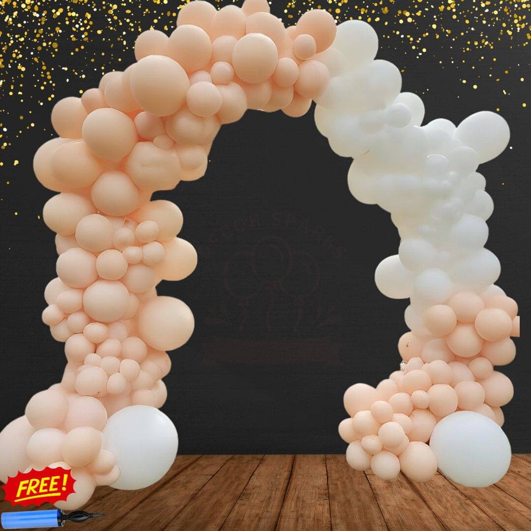     			100 Pcs Peach and White Pastel Combo with Pump Balloons for Birthday