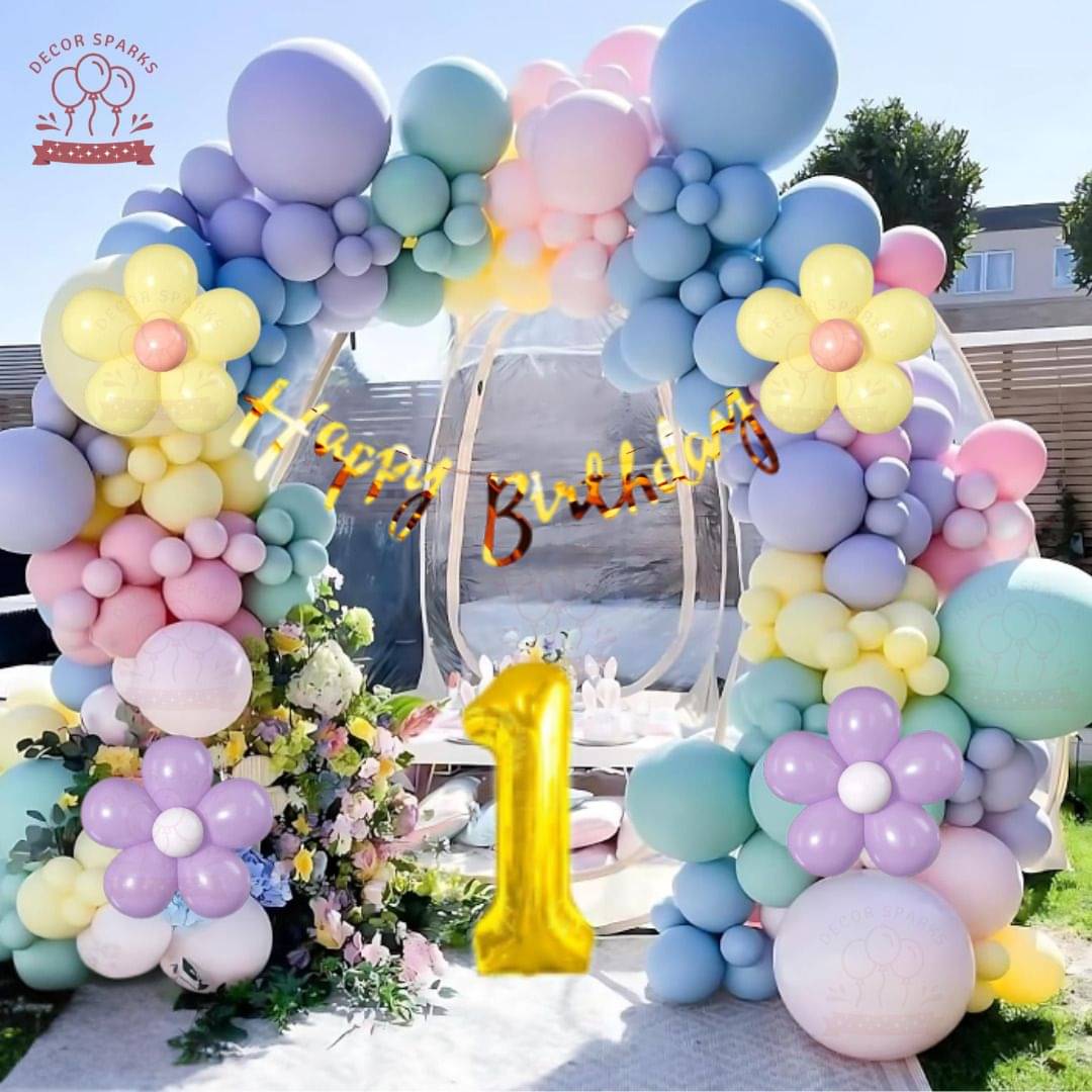     			116pcs 1Year Pastel Balloon Garland Kit with Banner & Foil for Birthday