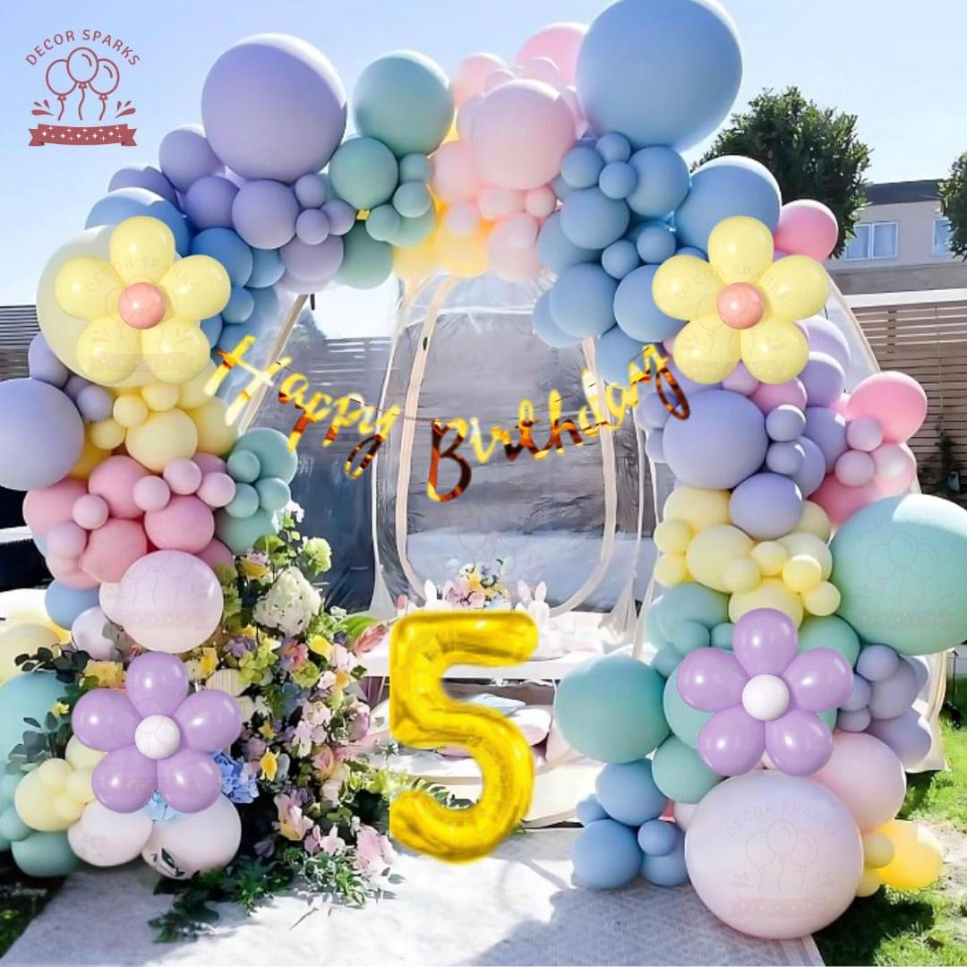 116pcs 5Year Pastel Balloon Garland Kit with Banner & Foil for Birthday     			116pcs 5Year Pastel Balloon Garland Kit with Banner & Foil for Birthday