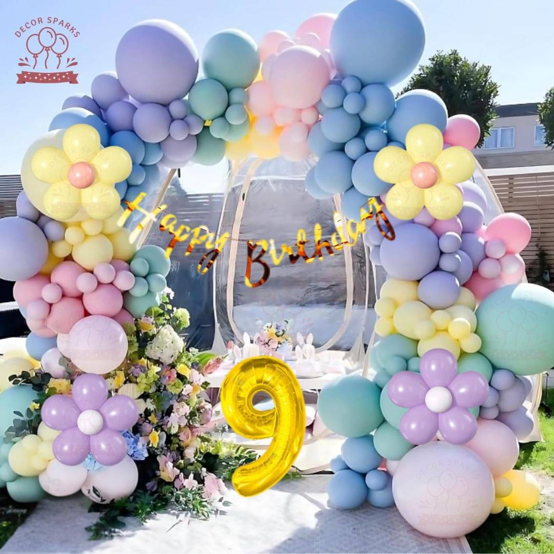     			116pcs 9Year Pastel Balloon Garland Kit with Banner & Foil for Birthday