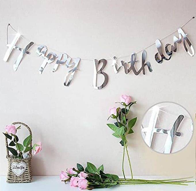     			1pcs Silver Happy Birthday Bunting Banner