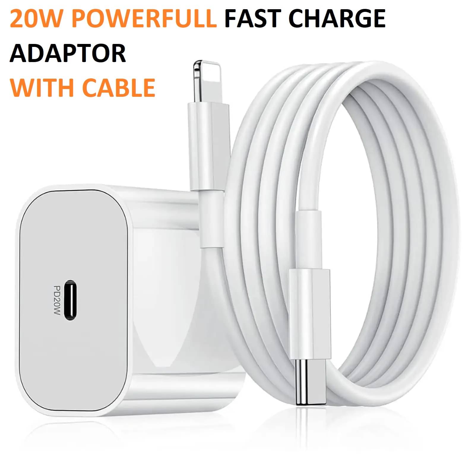 20W USB-C Power Delivery Fast Charger Adapter with Cable for IOS 14/13/12 Series & Android Smartphones 20W USB-C Power Delivery Fast Charger Adapter with Cable for IOS 14/13/12 Series & Android Smartphones