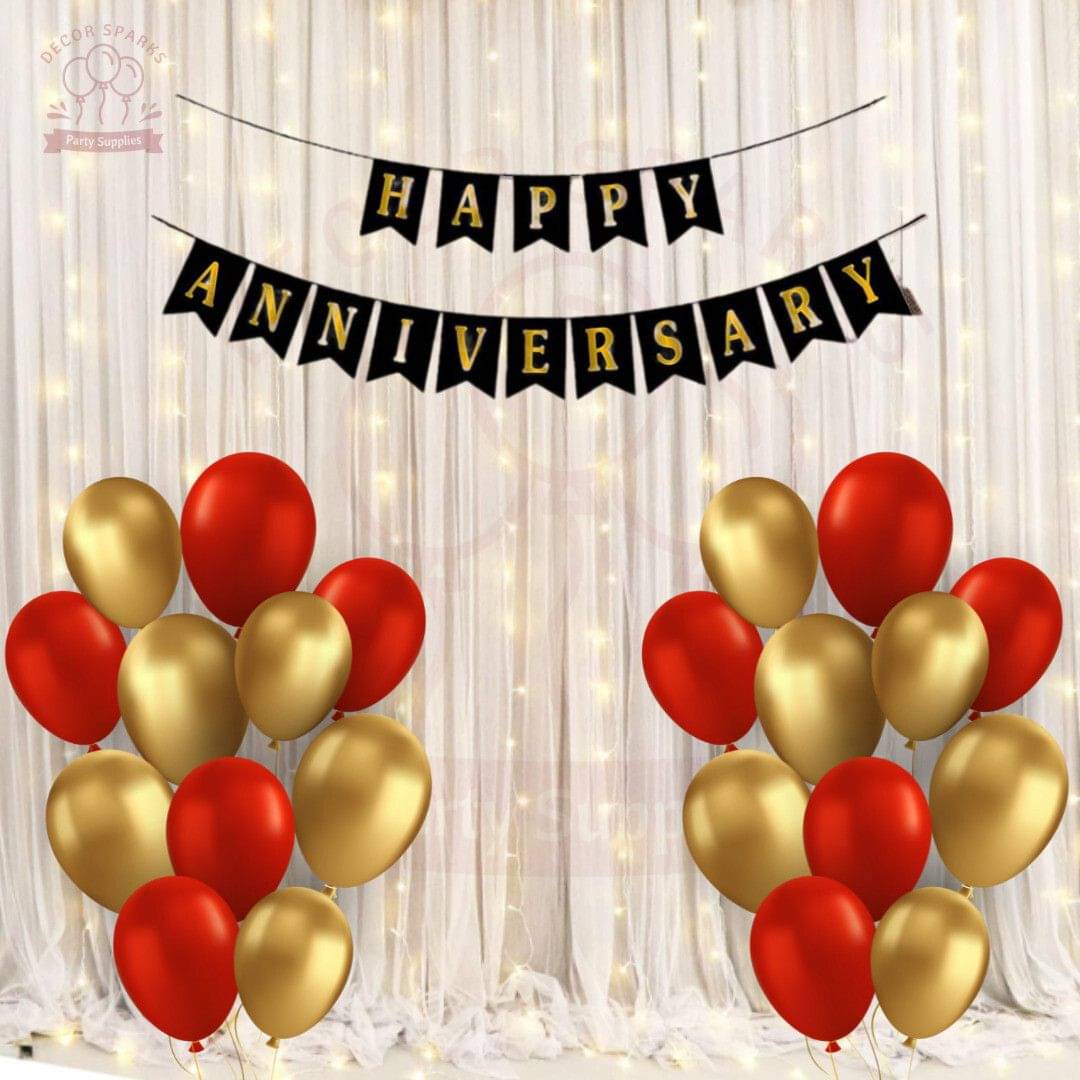 27pcs Happy Anniversary Celebration Set | White Net Curtain with Led Light     			27pcs Happy Anniversary Celebration Set | White Net Curtain with Led Light