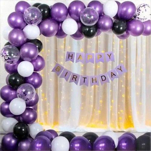     			35pcs Happy Birthday Decoration Banner with White Net Curtain, LED & Balloons