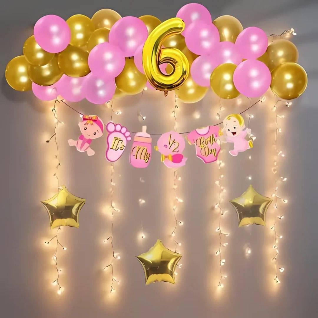36pcs Half Birthday Decoration Combo | Pink, White & Golden Balloons     			36pcs Half Birthday Decoration Combo | Pink, White & Golden Balloons