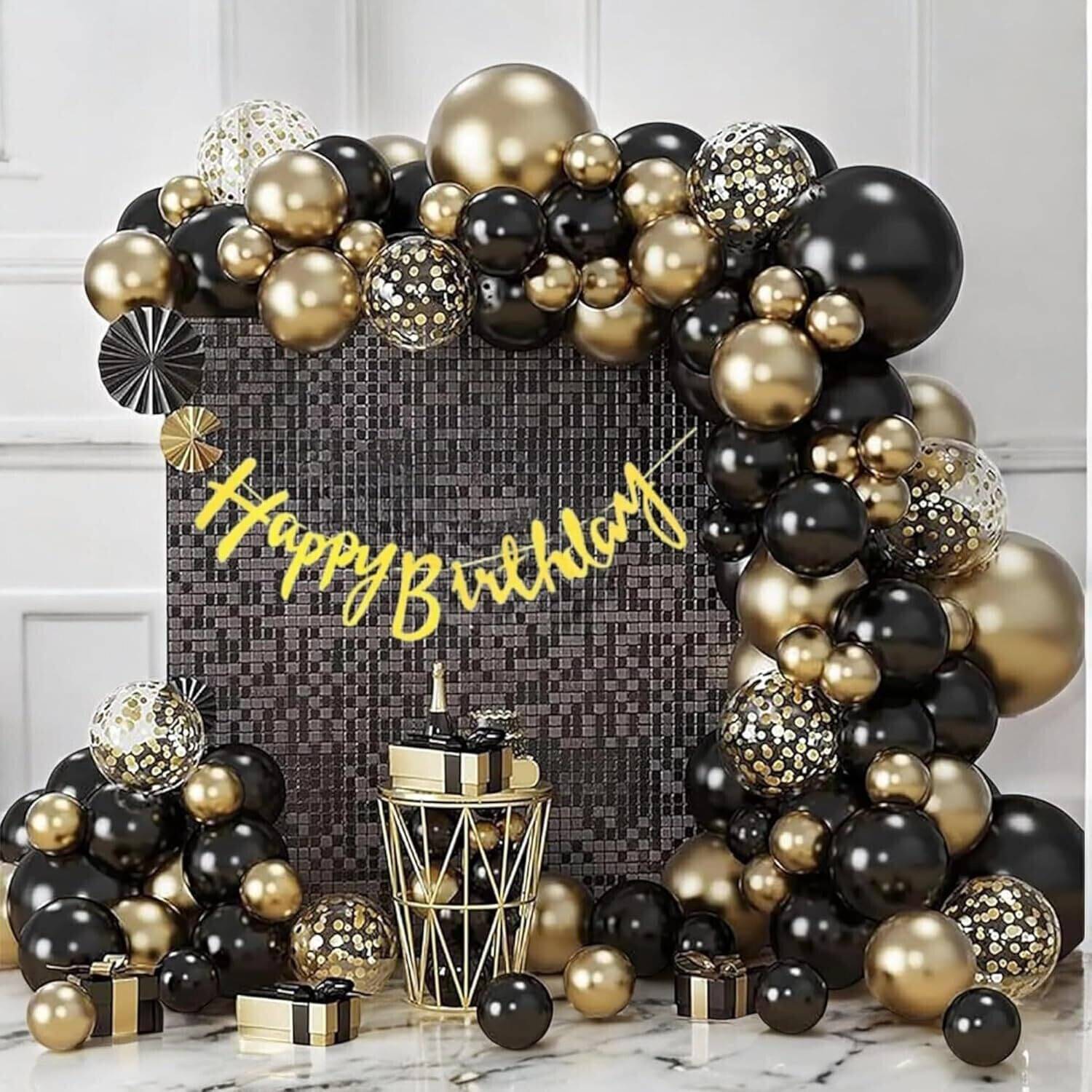     			37pcs Birthday Decor with Banner, Confetti & Black, Golden Balloons Combo