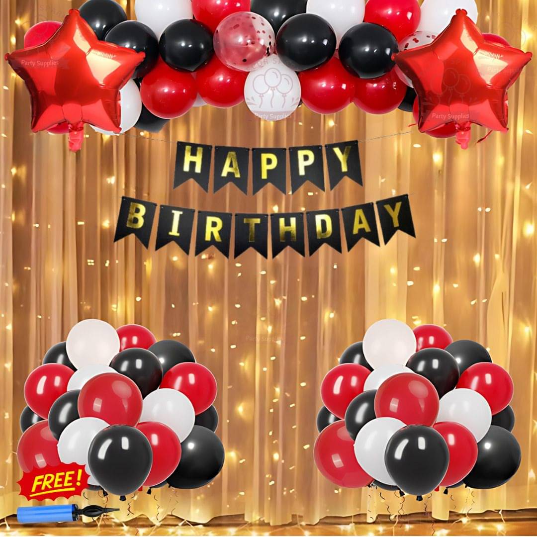     			38 Pcs Happy Birthday Combo Red Black and White Balloons for Adults