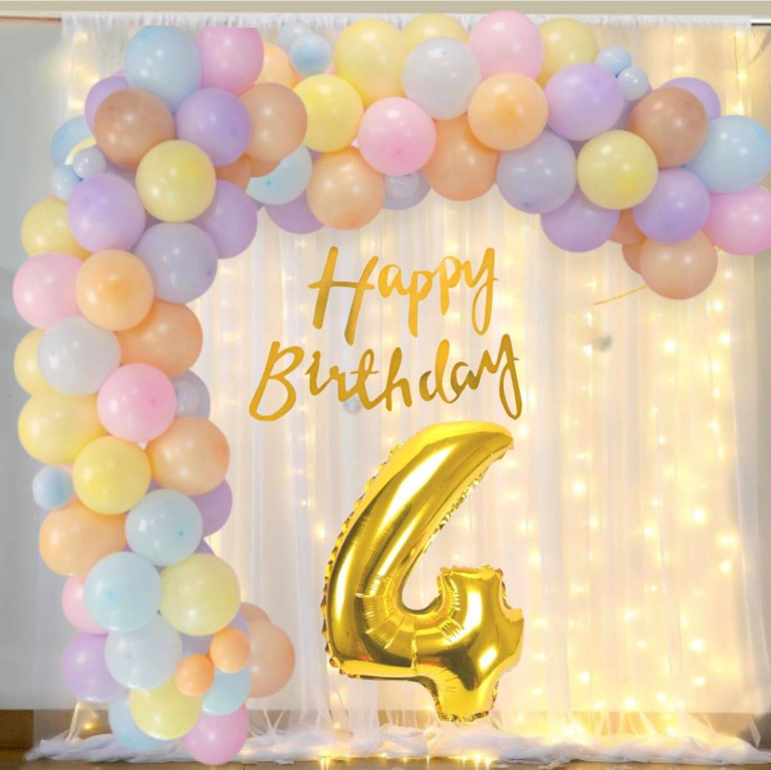 40Pcs 4Year Birthday Decoration Combo Set with Balloons & LED Lights     			40Pcs 4Year Birthday Decoration Combo Set with Balloons & LED Lights