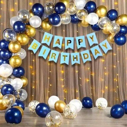     			40pcs Birthday Kit with Banner, Net Curtain, LED, Confetti & Balloons