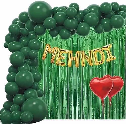 47pcs Mehndi Decoration Kit with Green Balloons & Foil Backdrop     			47pcs Mehndi Decoration Kit with Green Balloons & Foil Backdrop