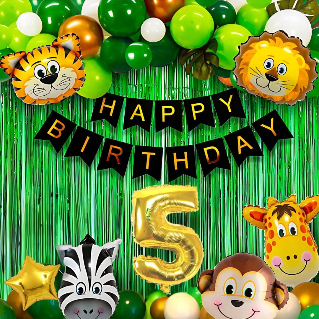 52Pcs 5Years Jungle Theme Birthday Decoration Set with Animal Balloons 52Pcs 5Years Jungle Theme Birthday Decoration Set with Animal Balloons