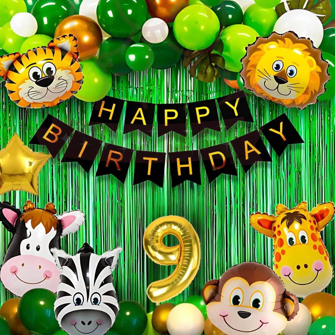 53Pcs 9Years Jungle Theme Birthday Decoration Set with Animal Balloons     			53Pcs 9Years Jungle Theme Birthday Decoration Set with Animal Balloons