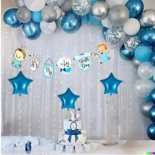 53pcs 6Months Birthday Kit with Half Banner & Dark Blue, Silver, White Balloons 53pcs 6Months Birthday Kit with Half Banner & Dark Blue, Silver, White Balloons