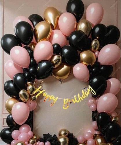 53pcs Happy Birthday Decoration | Banner | Black, Pink Pastel & Golden Chrome     			53pcs Happy Birthday Decoration | Banner | Black, Pink Pastel & Golden Chrome