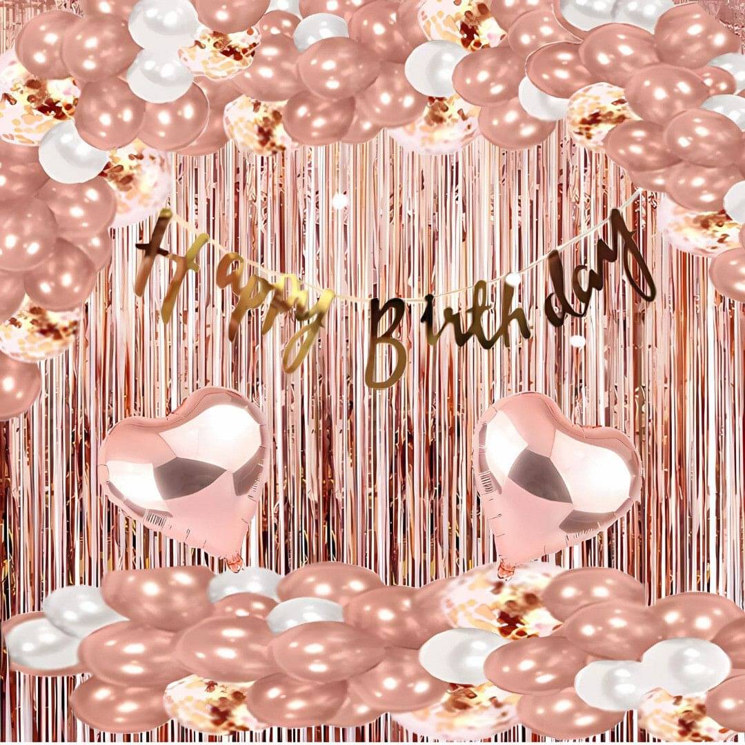     			55Pcs Rose Gold Birthday Decoration Combo with Banner & Balloons
