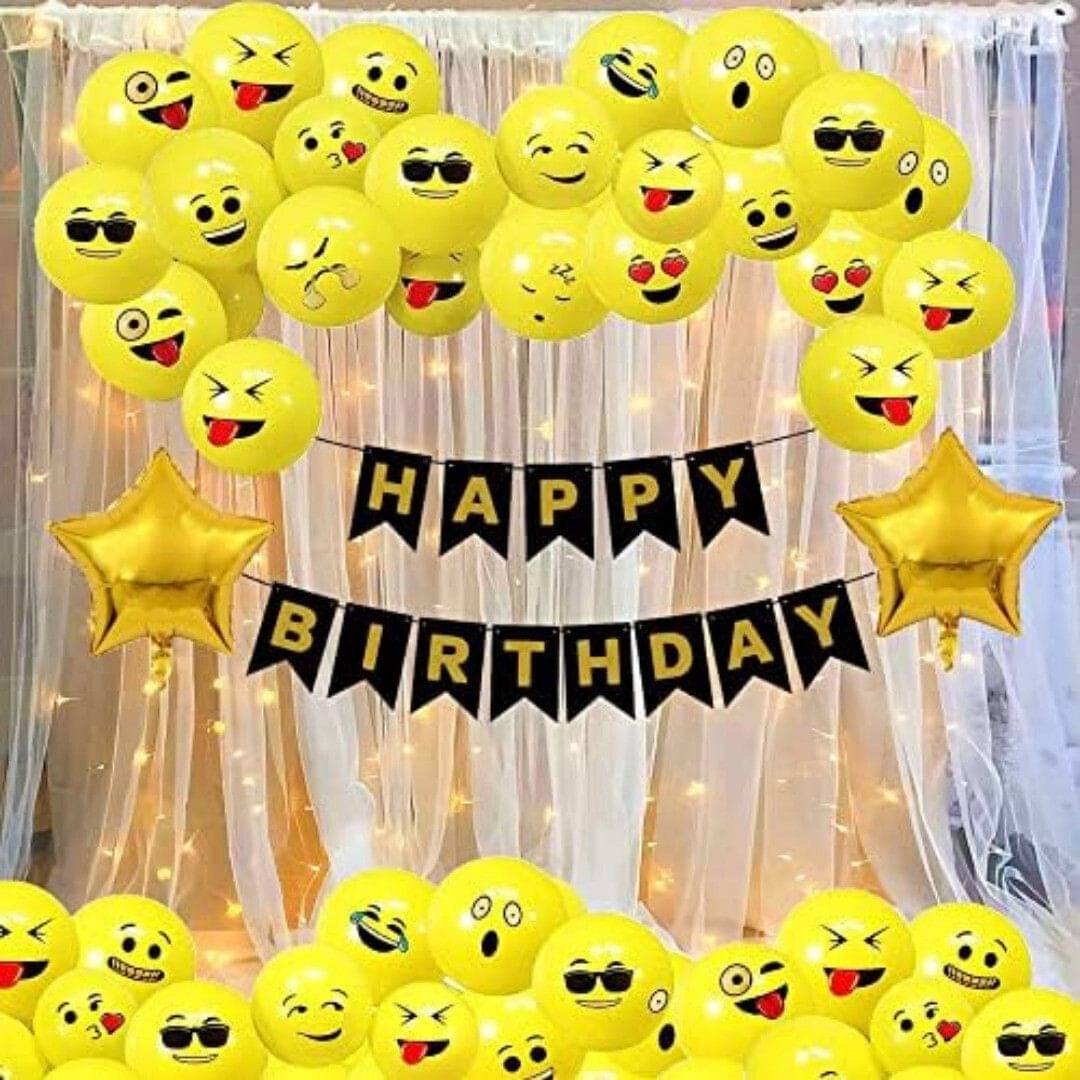 59Pcs Emoji Birthday Decoration Combo Set | Yellow Emoji Balloons 59Pcs Emoji Birthday Decoration Combo Set | Yellow Emoji Balloons