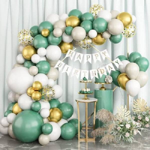     			59pcs Birthday Decor Kit with Banner, Confetti & White, Mint Green Balloons