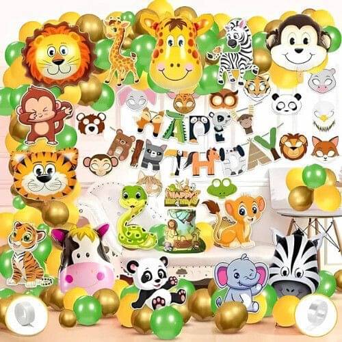 59pcs Jungle Theme Birthday Decor Banner with Golden Animal Foil & Balloons 59pcs Jungle Theme Birthday Decor Banner with Golden Animal Foil & Balloons