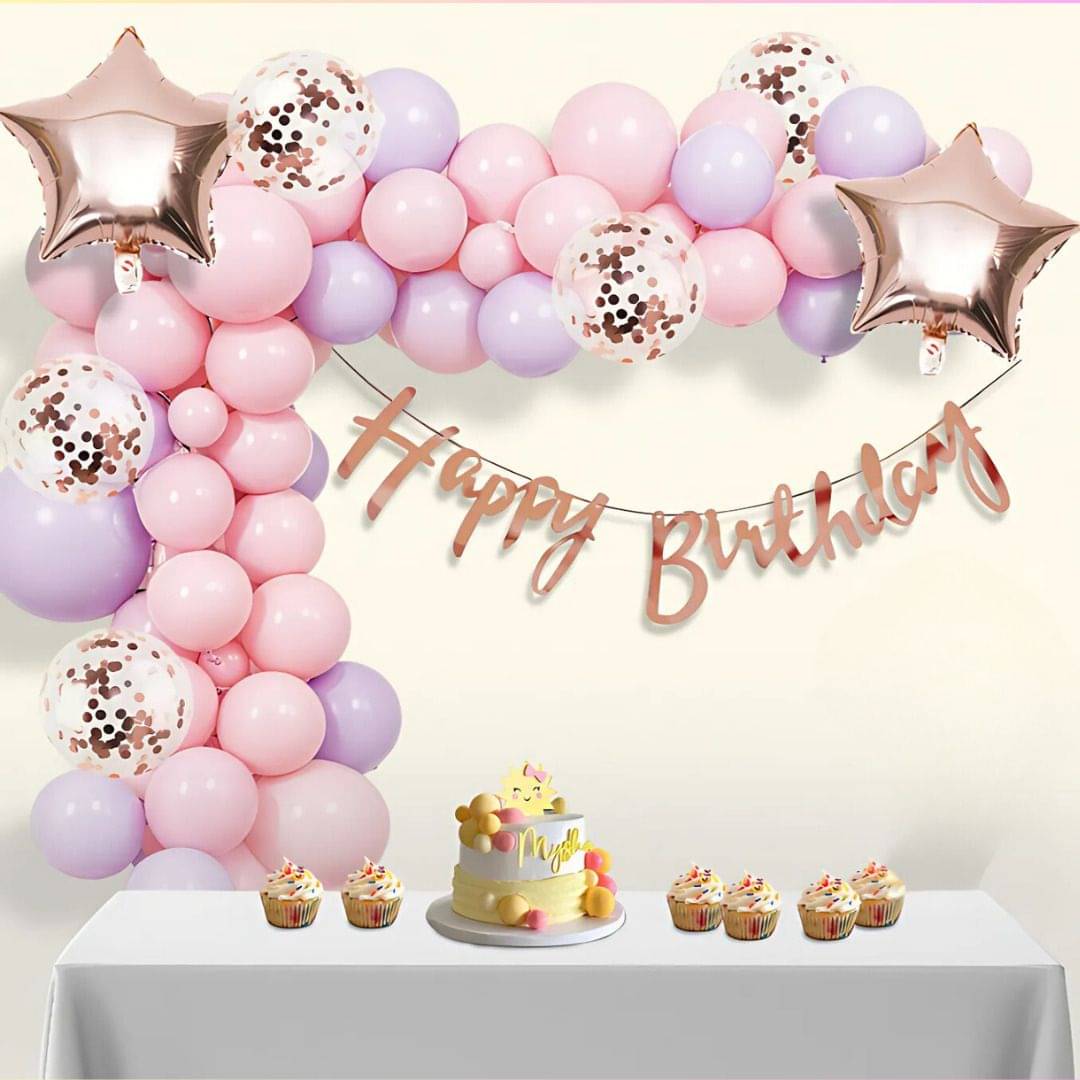 60Pcs Pink Purple Pastel Birthday Decoration Kit for Girls Boys     			60Pcs Pink Purple Pastel Birthday Decoration Kit for Girls Boys
