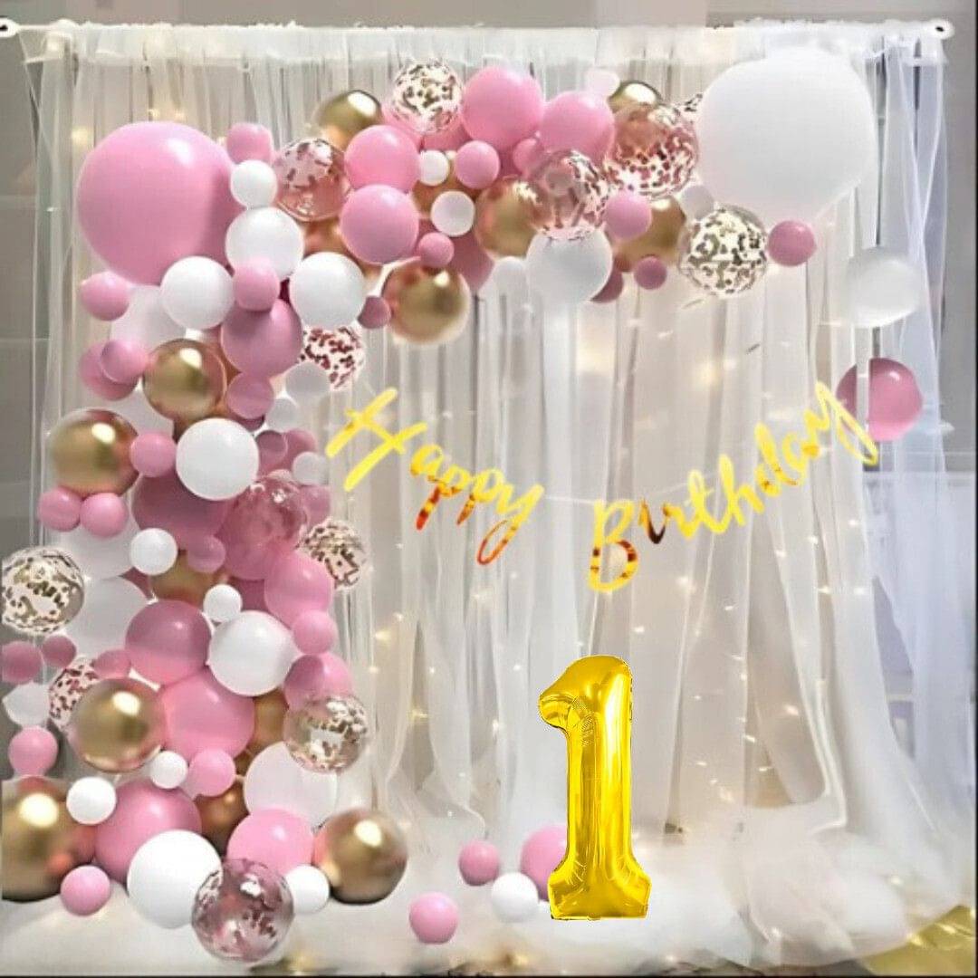 62pcs 1Year Birthday Kit with Banner, Number Foil, Confetti & Balloons 62pcs 1Year Birthday Kit with Banner, Number Foil, Confetti & Balloons