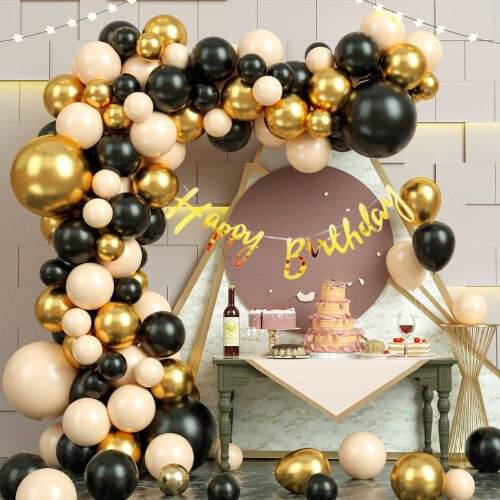 64pcs Birthday Decoration Banner with Gold Chrome Black & Peach Balloons 64pcs Birthday Decoration Banner with Gold Chrome Black & Peach Balloons