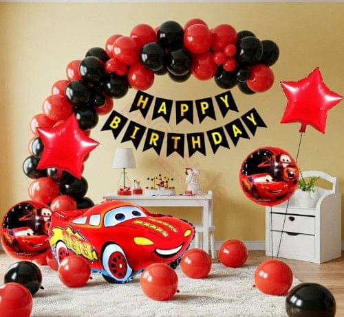 64pcs Car Theme Birthday Kit with Banner, Foil Set & Red Black Balloons 64pcs Car Theme Birthday Kit with Banner, Foil Set & Red Black Balloons