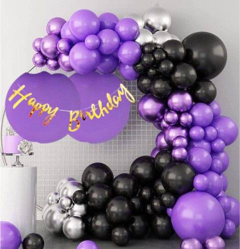 64pcs Purple&Black Theme Happy Birthday Decoration Kit with Banner 64pcs Purple&Black Theme Happy Birthday Decoration Kit with Banner
