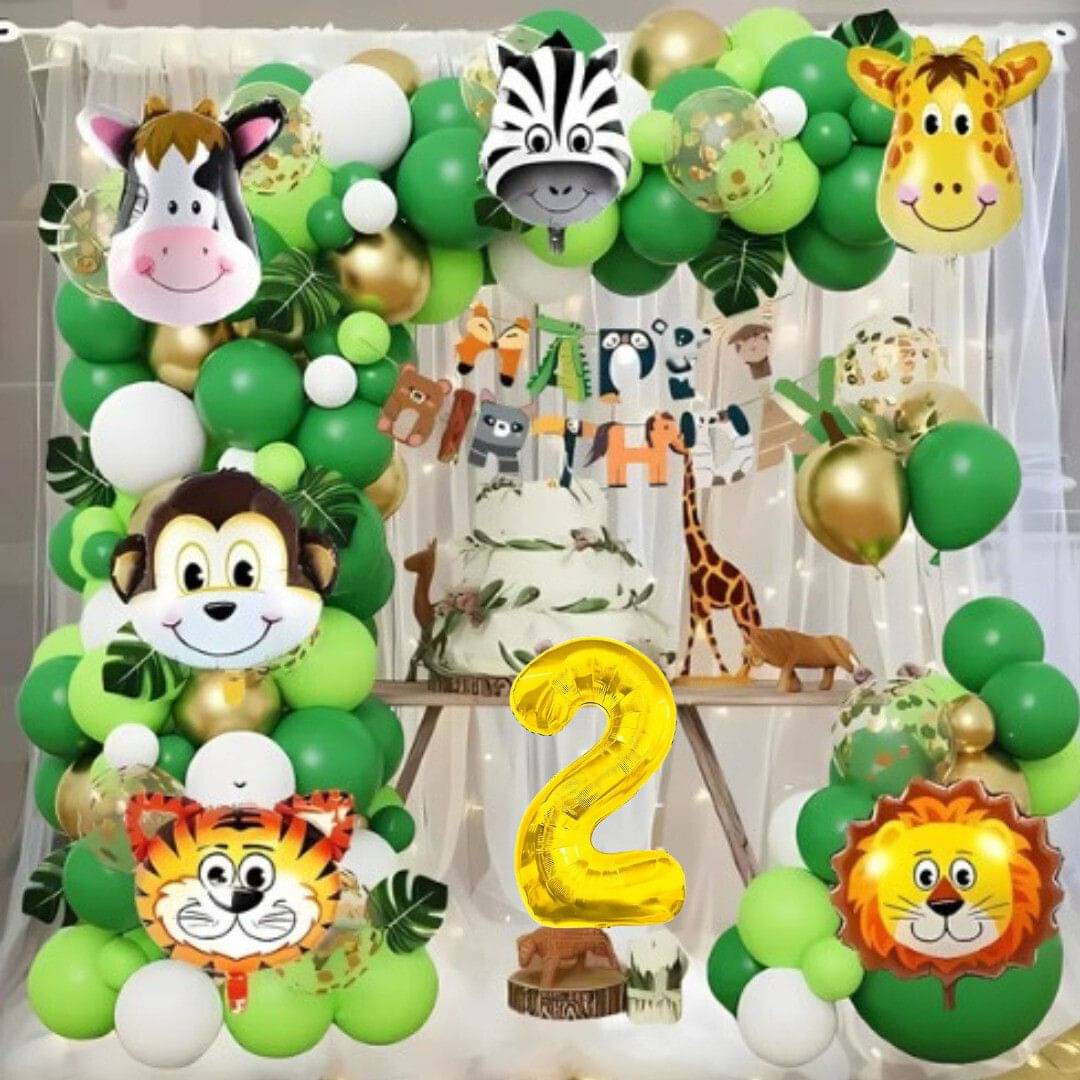     			65pcs 2Year Jungle Theme Birthday Kit with Banner, Cutouts & Balloons