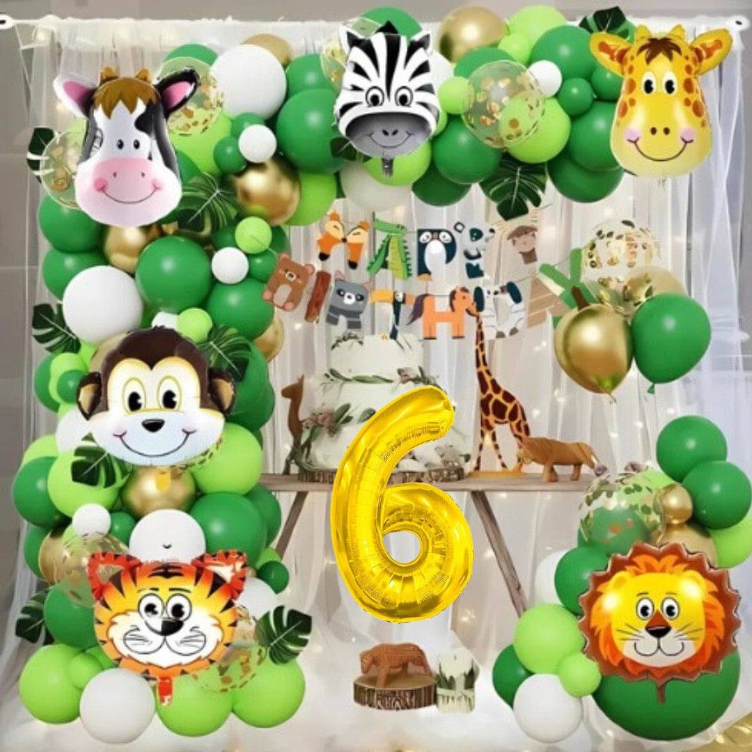 65pcs 6Year Jungle Theme Birthday Kit with Banner, Cutouts & Balloons 65pcs 6Year Jungle Theme Birthday Kit with Banner, Cutouts & Balloons