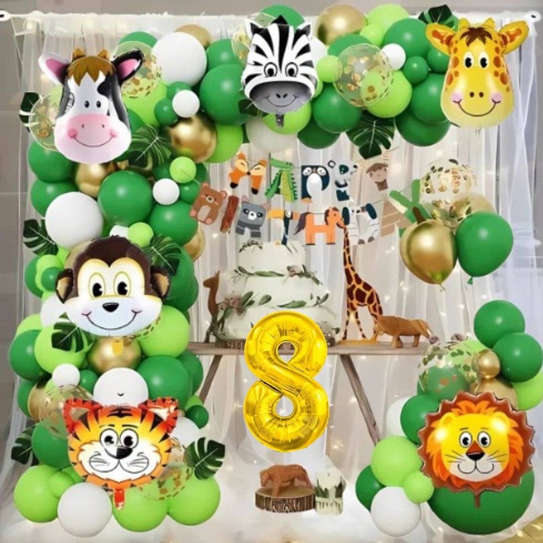 65pcs 8Year Jungle Theme Birthday Kit with Banner, Cutouts & Balloons 65pcs 8Year Jungle Theme Birthday Kit with Banner, Cutouts & Balloons