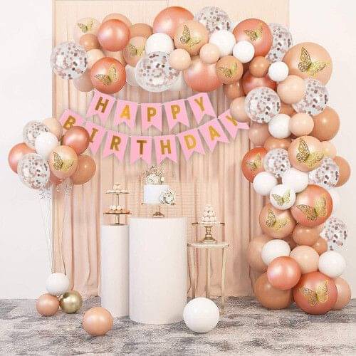     			69pcs Birthday Decor with Banner, Confetti, Butterflies & Peach, Pink Balloons