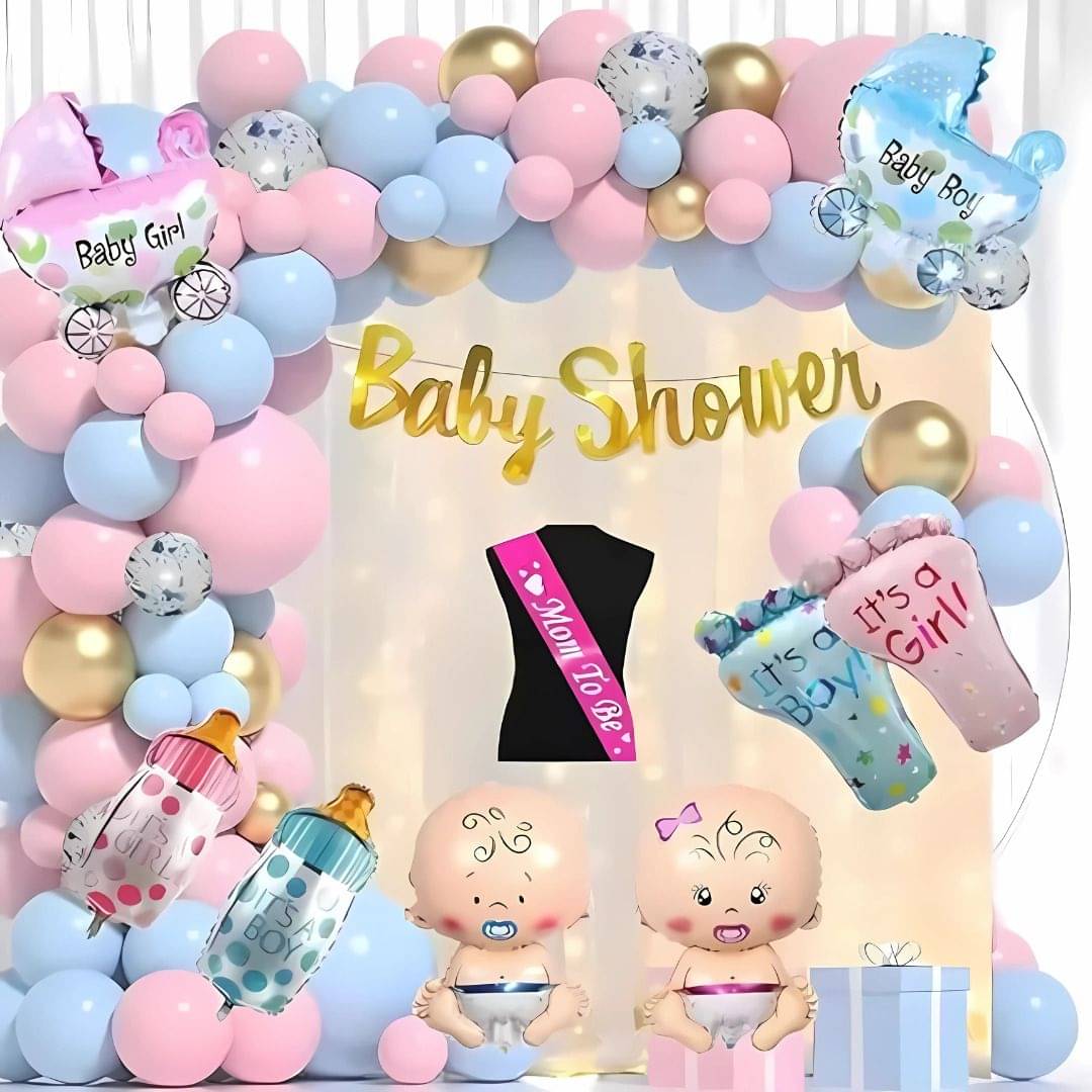     			74Pcs Baby Shower Set: Banner, Sash, Lights & Full Decor Kit