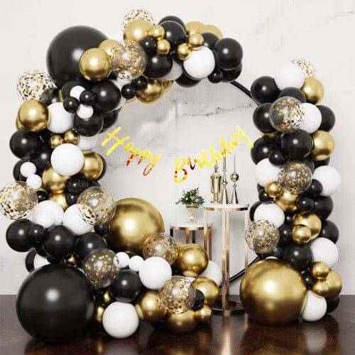74pcs Birthday Kit with Banner, Confetti & Black, White & Golden Balloons 74pcs Birthday Kit with Banner, Confetti & Black, White & Golden Balloons