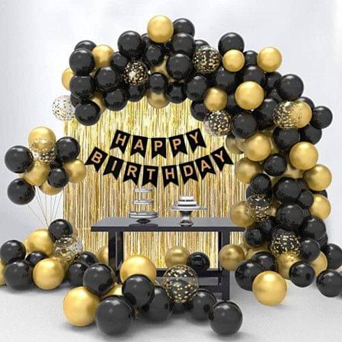     			76pcs Birthday Kit with Banner, Golden Foil, Confetti & Black, Golden Balloons