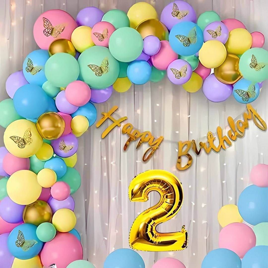 77Pcs 2Year Pastel & Gold Birthday Decor Kit with Balloons, Lights     			77Pcs 2Year Pastel & Gold Birthday Decor Kit with Balloons, Lights