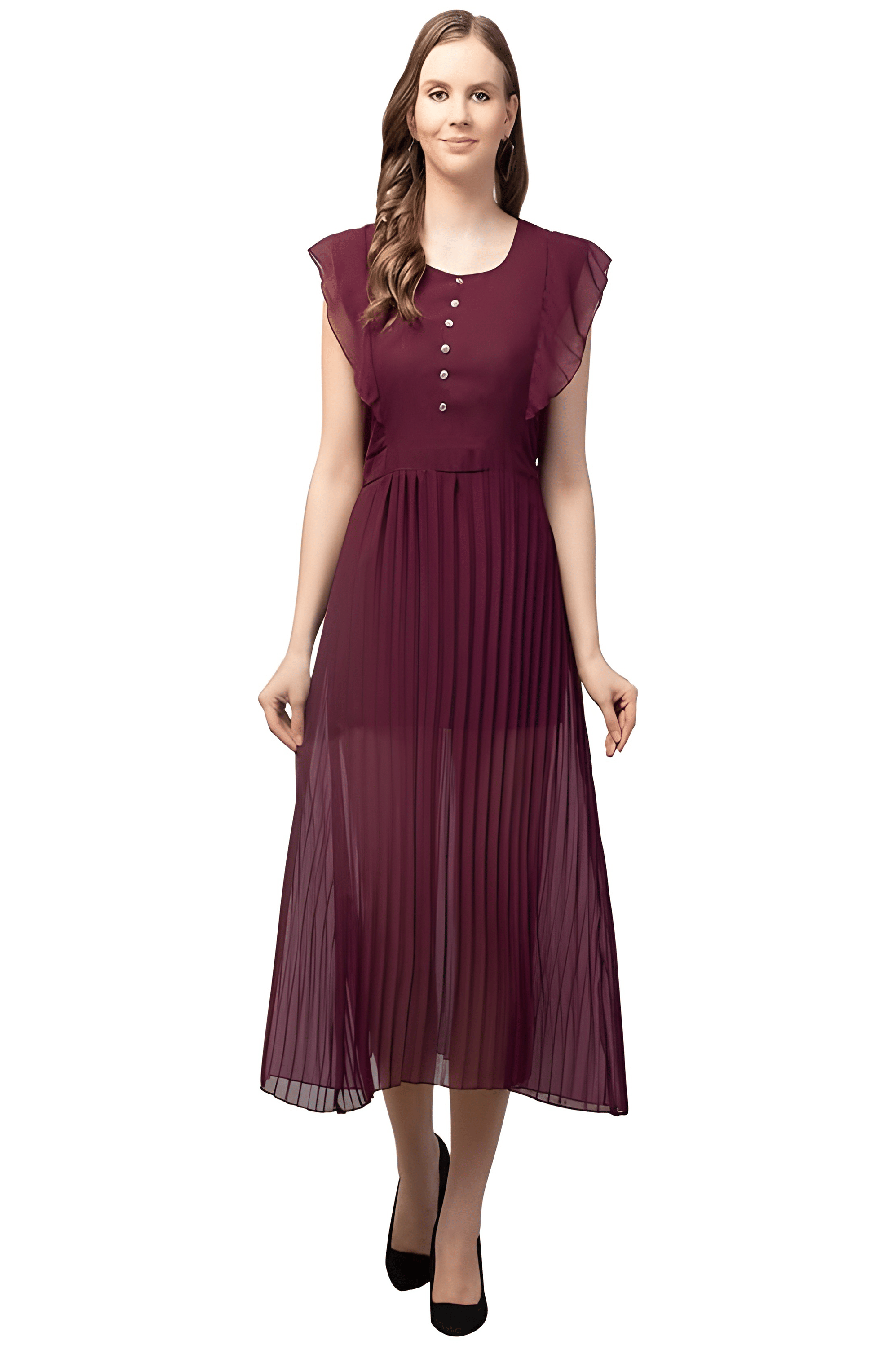 ATIMUNA Women Polyester Solid A-line Dress ( Maroon ) ATIMUNA Women Polyester Solid A-line Dress ( Maroon )