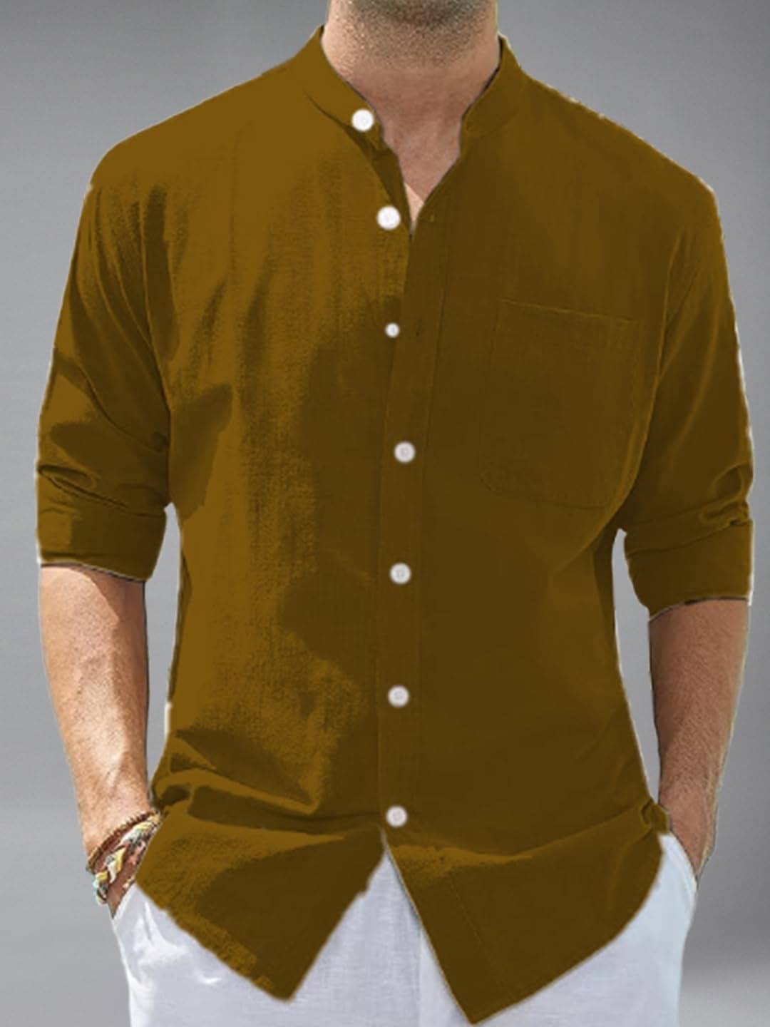 BHUVIKOO Cotton Blend Slim Fit Solids Full Sleeves Men's Casual Shirt - Gold ( Pack of 1 ) BHUVIKOO Cotton Blend Slim Fit Solids Full Sleeves Men's Casual Shirt - Gold ( Pack of 1 )