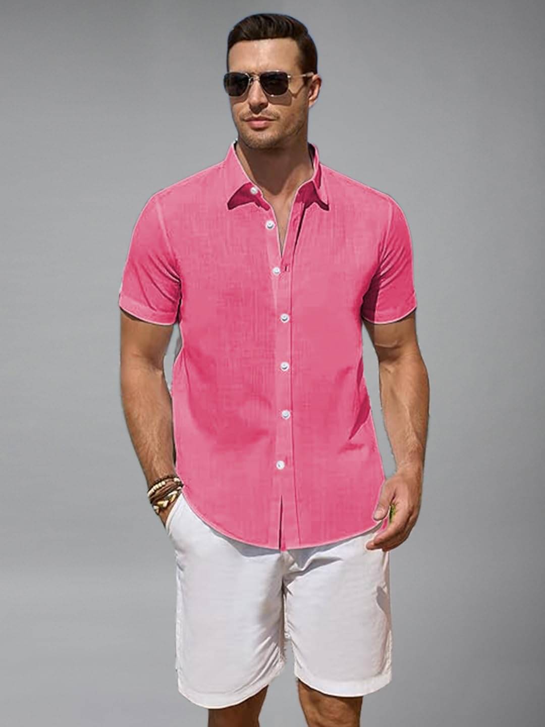    			BHUVIKOO Cotton Blend Slim Fit Solids Half Sleeves Men's Casual Shirt - Pink ( Pack of 1 )