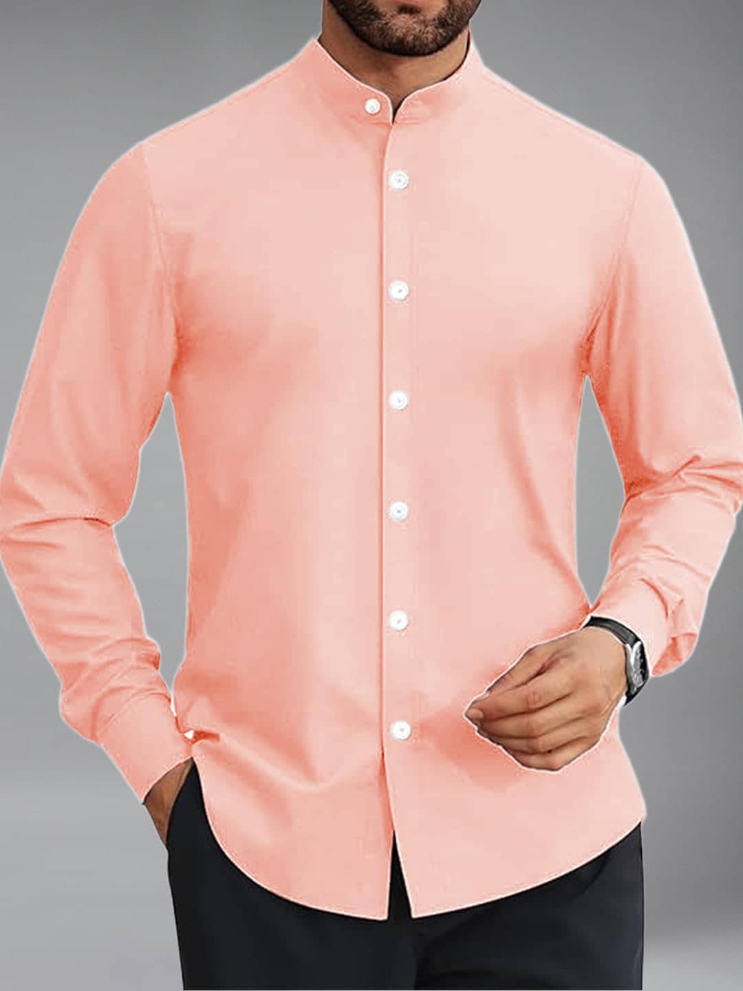 BHUVIKOO Cotton Blend Slim Fit Solids Full Sleeves Men's Casual Shirt - Peach ( Pack of 1 )