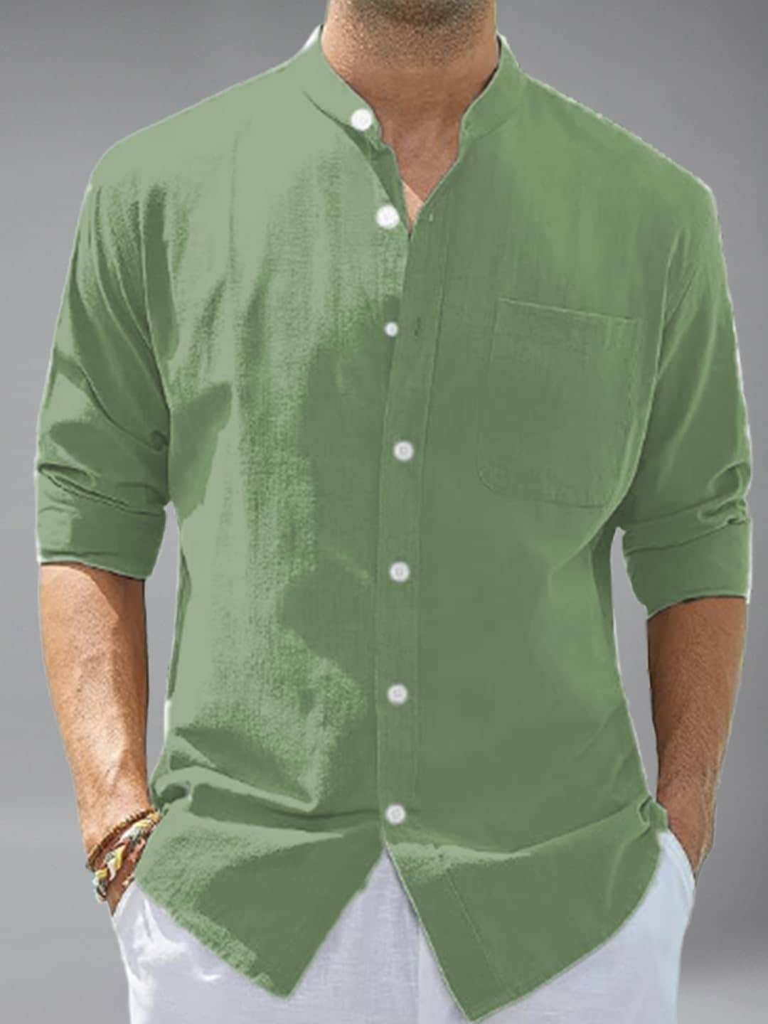 BHUVIKOO Cotton Blend Slim Fit Solids Full Sleeves Men's Casual Shirt - Khaki ( Pack of 1 )