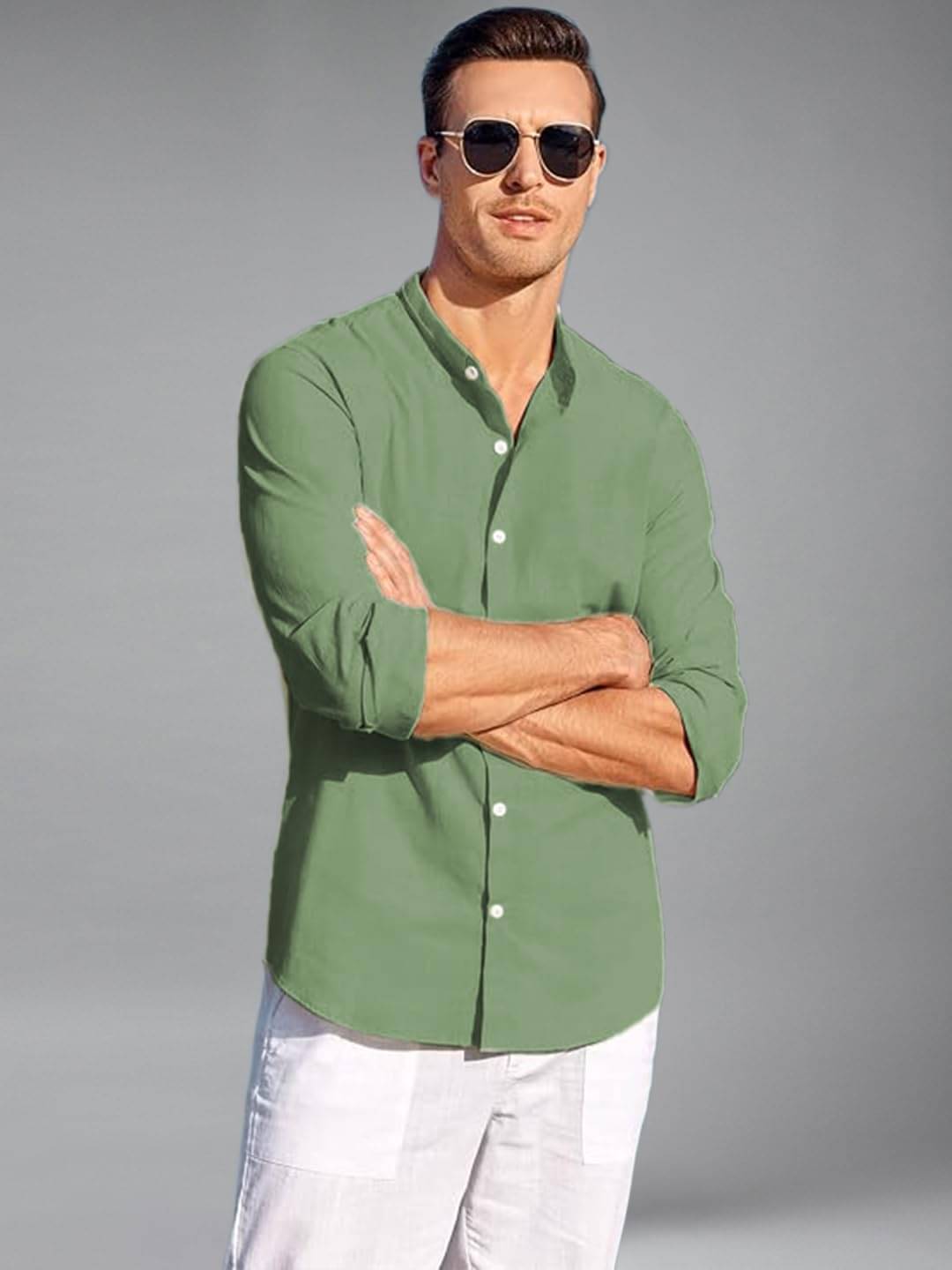     			BHUVIKOO Cotton Blend Slim Fit Solids Full Sleeves Men's Casual Shirt - Khaki ( Pack of 1 )