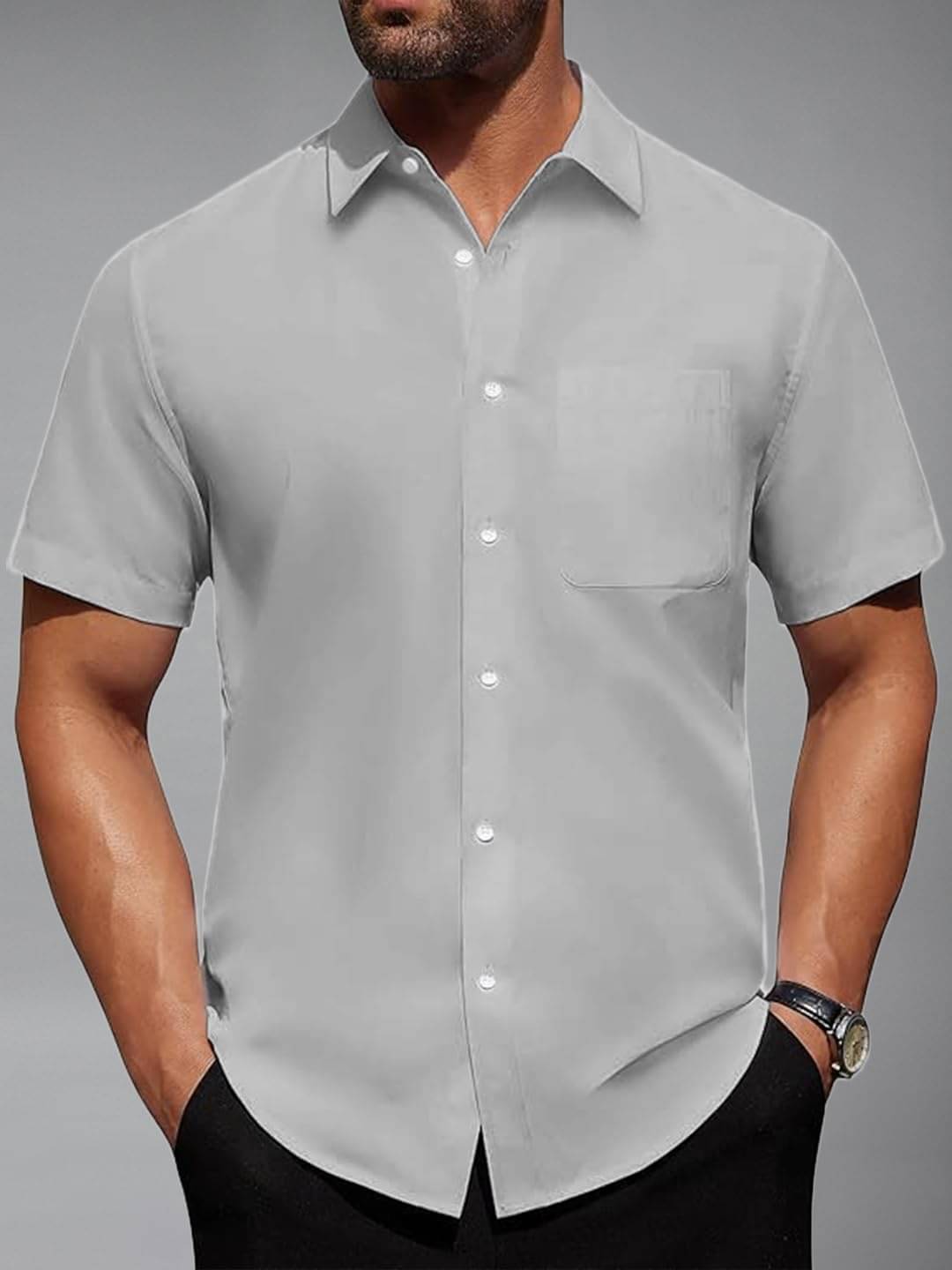     			BHUVIKOO Cotton Blend Slim Fit Solids Half Sleeves Men's Casual Shirt - Grey ( Pack of 1 )