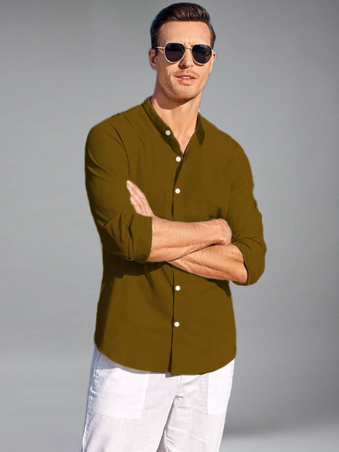 BHUVIKOO Cotton Blend Slim Fit Solids Full Sleeves Men's Casual Shirt - Gold ( Pack of 1 ) BHUVIKOO Cotton Blend Slim Fit Solids Full Sleeves Men's Casual Shirt - Gold ( Pack of 1 )
