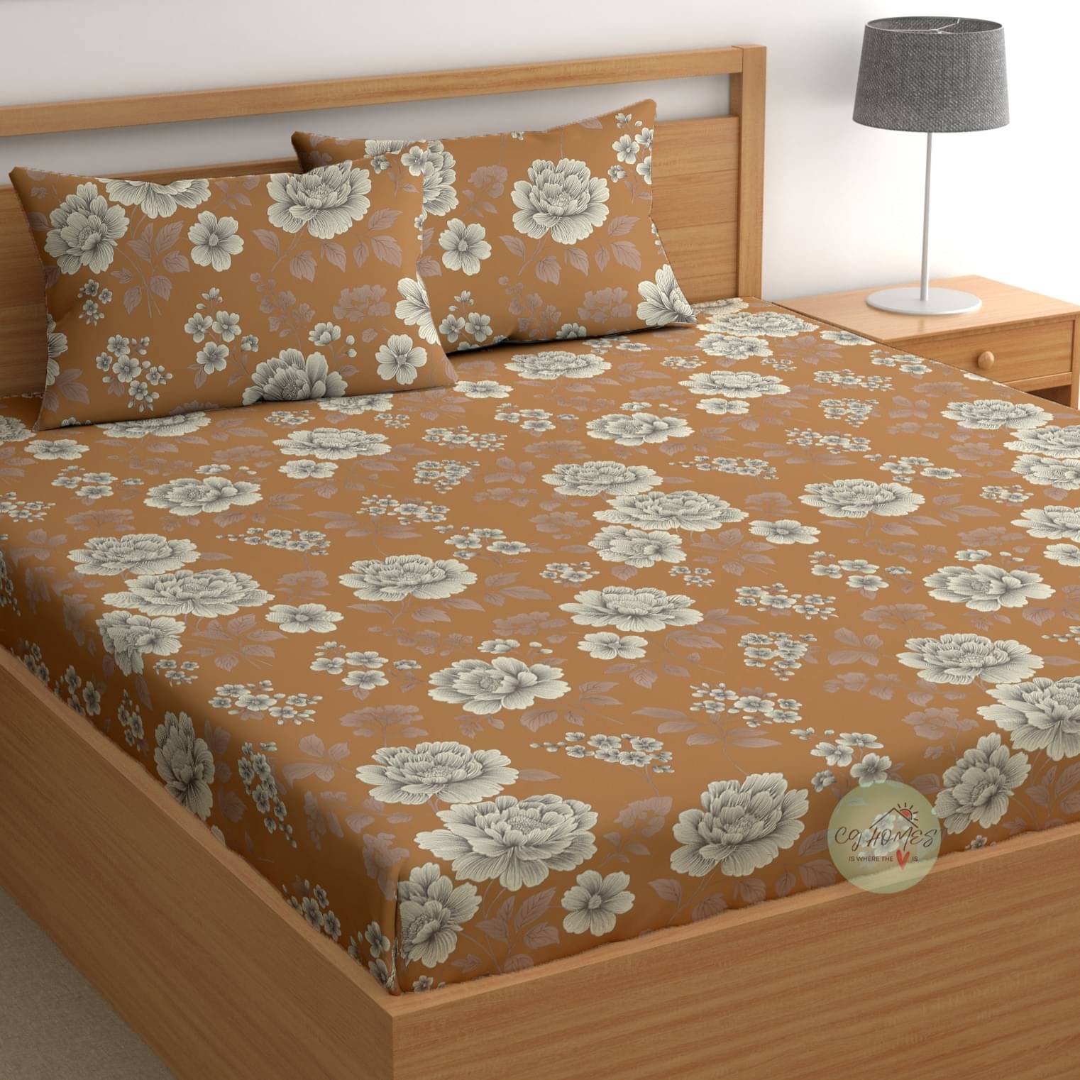     			CG HOMES Cotton 1 Double Bedsheet with 2 Pillow Covers ( Brown )