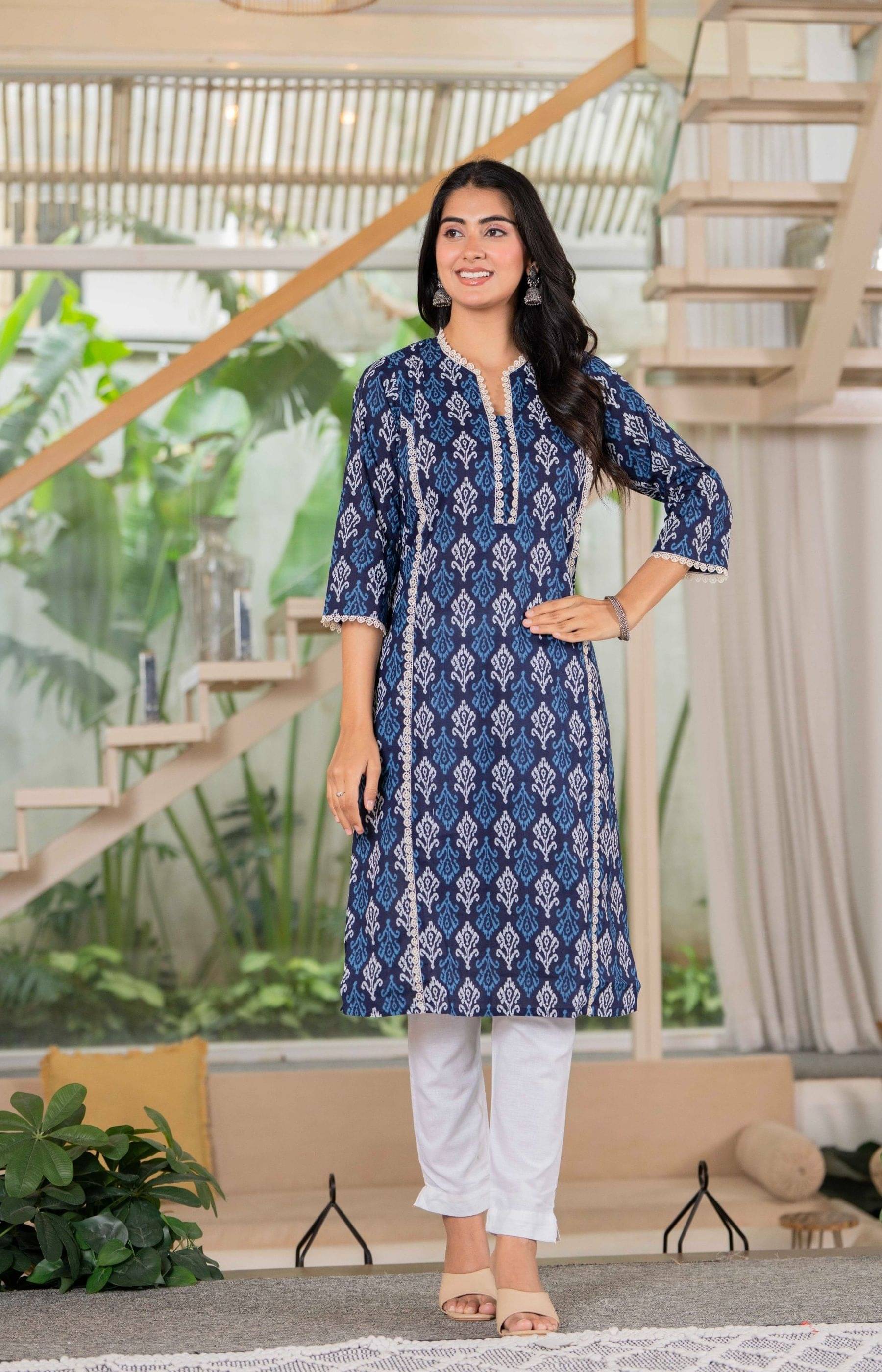     			Fasnesio Women Cotton Solid Anarkali Kurti ( Blue )
