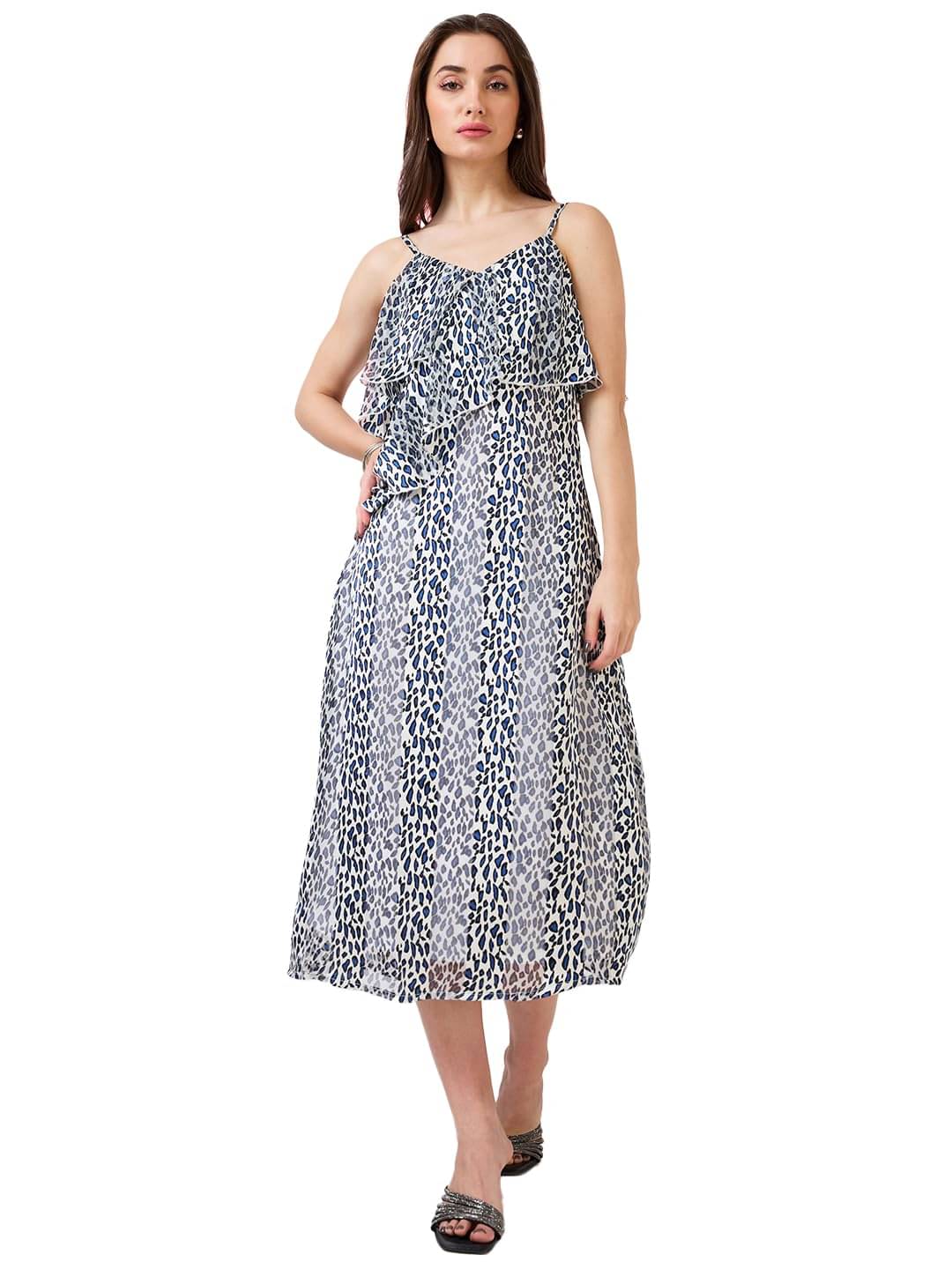     			Globus Women Chiffon A-line Dress ( White )