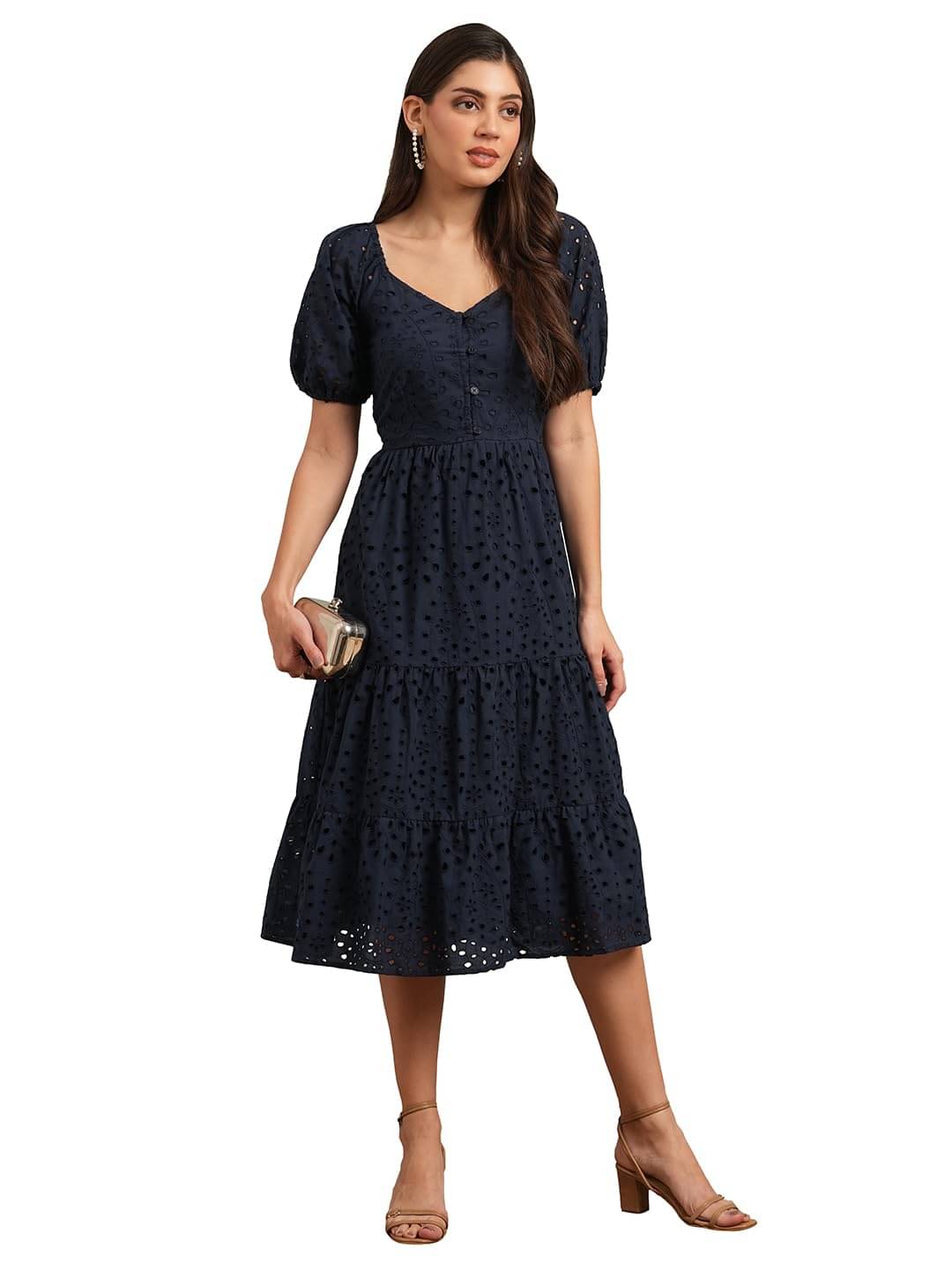     			Globus Women Cotton A-line Dress ( Navy Blue )