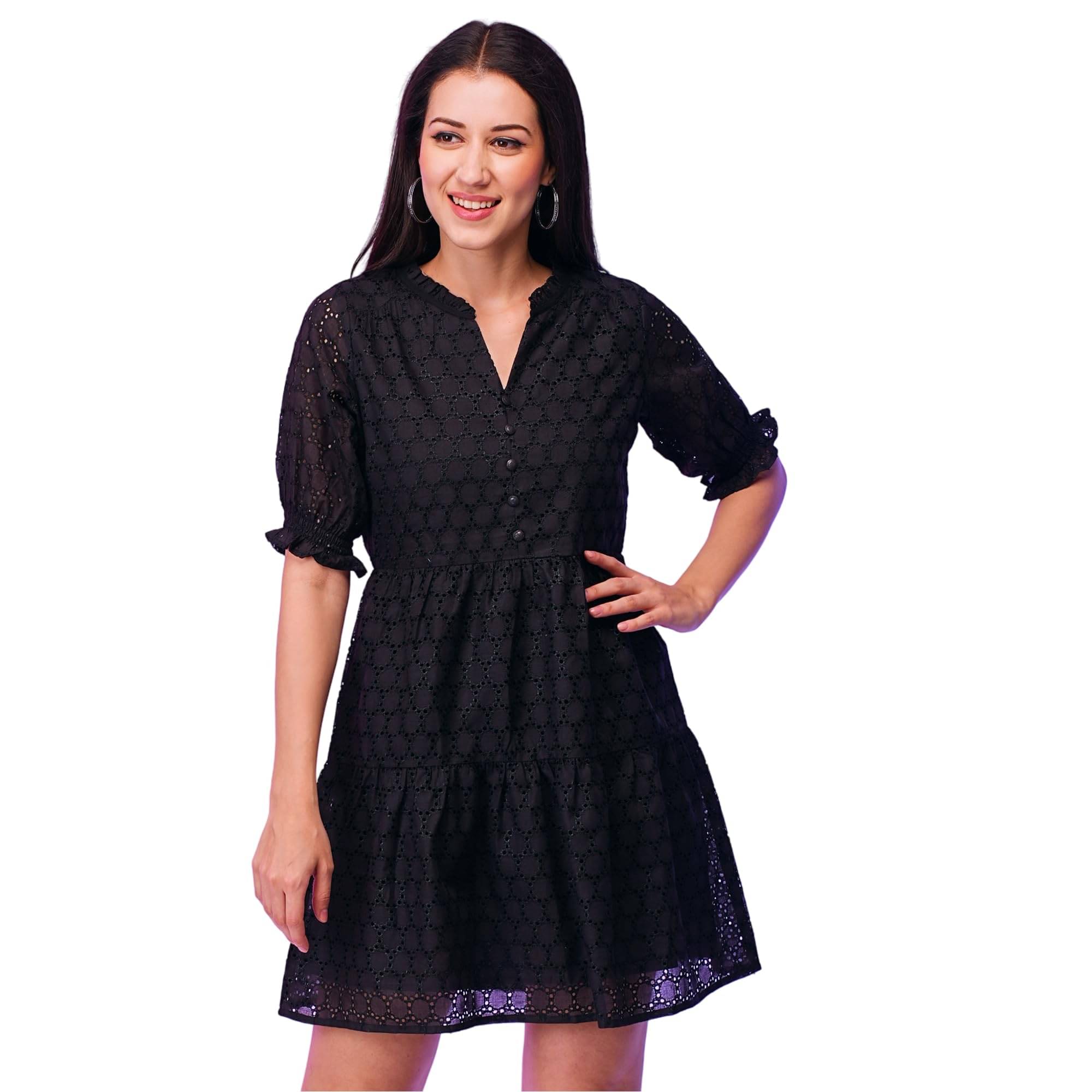 Globus Women Cotton A-line Dress ( Black )     			Globus Women Cotton A-line Dress ( Black )