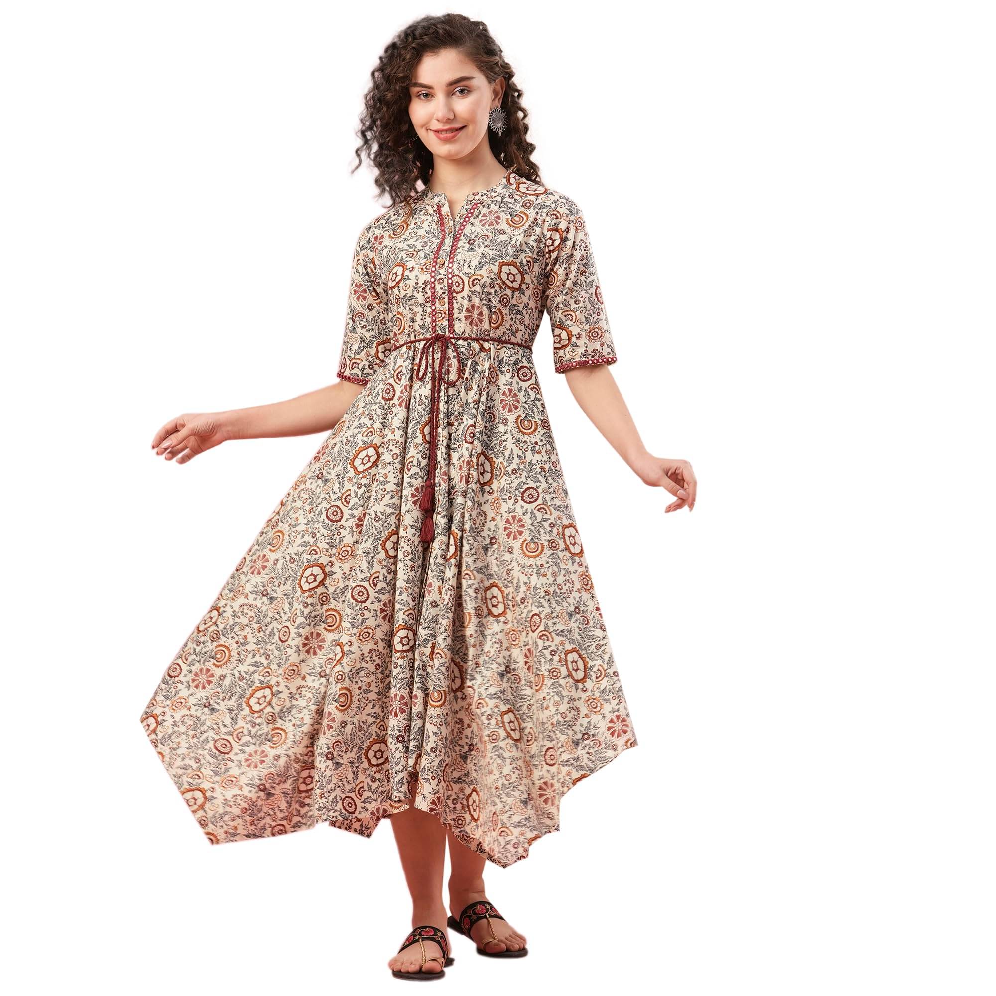     			Globus Women Cotton A-line Dress ( Off White )